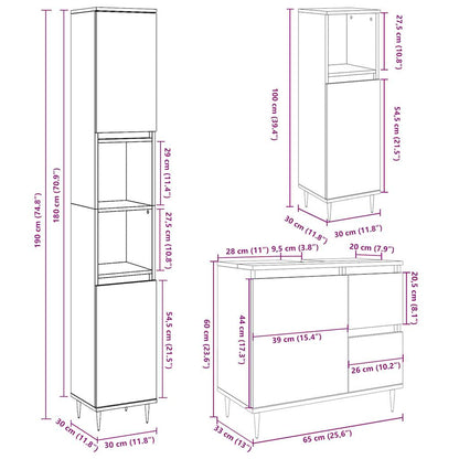 vidaXL Ensemble de meubles de salle de bain 3 pcs Gris béton Bois d'ingénierie
