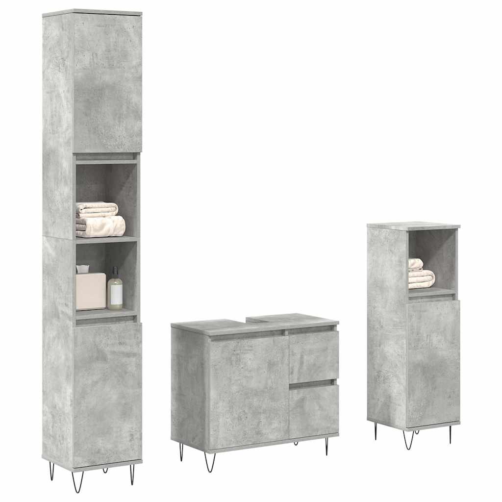 vidaXL 3-tlg. Badmöbel-Set Betongrau Holzwerkstoff