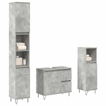vidaXL 3-tlg. Badmöbel-Set Betongrau Holzwerkstoff