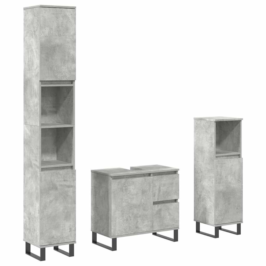 vidaXL 3-tlg. Badmöbel-Set Betongrau Holzwerkstoff