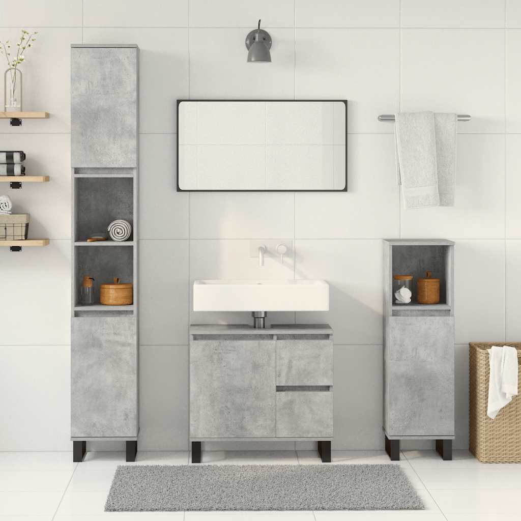 vidaXL 3-tlg. Badmöbel-Set Betongrau Holzwerkstoff