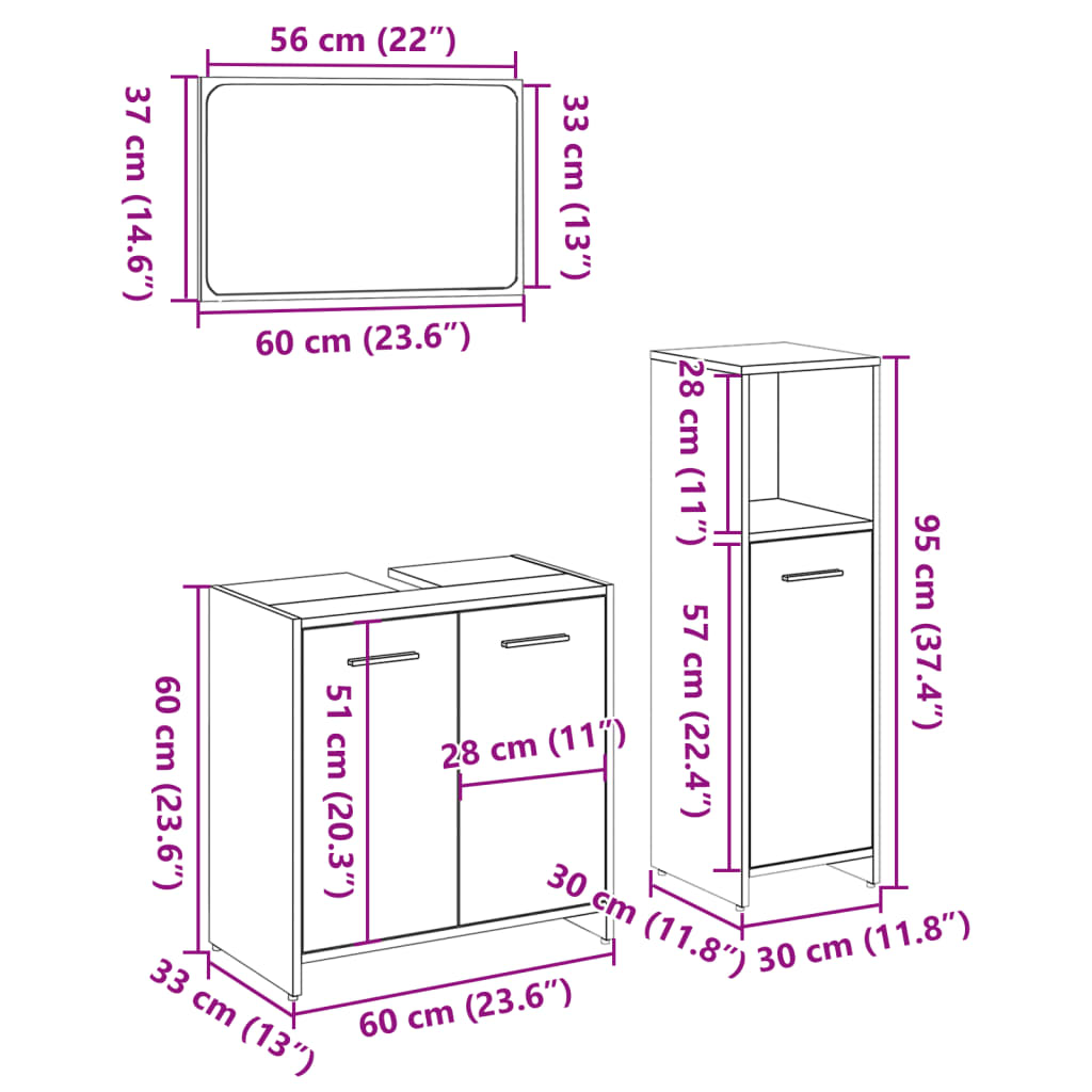 vidaXL Ensemble de meubles de salle de bain 3 pcs Chêne Sonoma Aggloméré