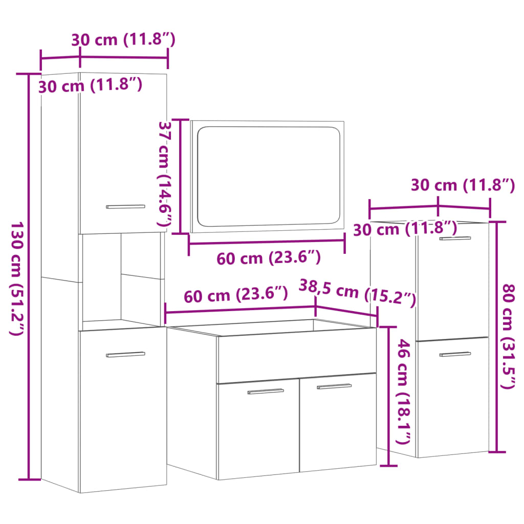 vidaXL 4-tlg. Badmöbel-Set Sonoma-Eiche Holzwerkstoff