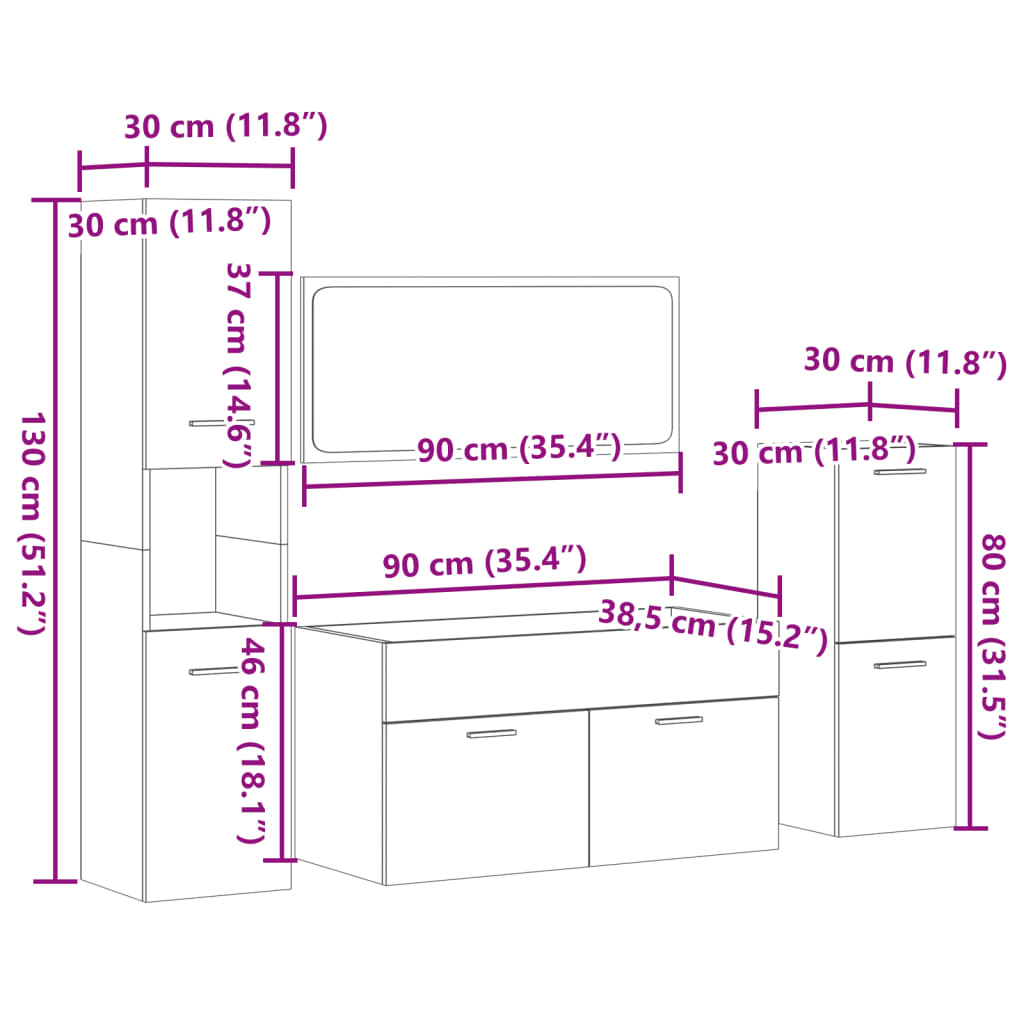 vidaXL 4-tlg. Badmöbel-Set Sonoma-Eiche Holzwerkstoff