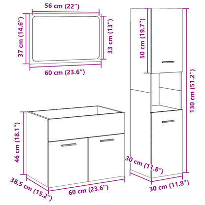vidaXL Ensemble de meubles de salle de bain 3 pcs Chêne Sonoma Aggloméré