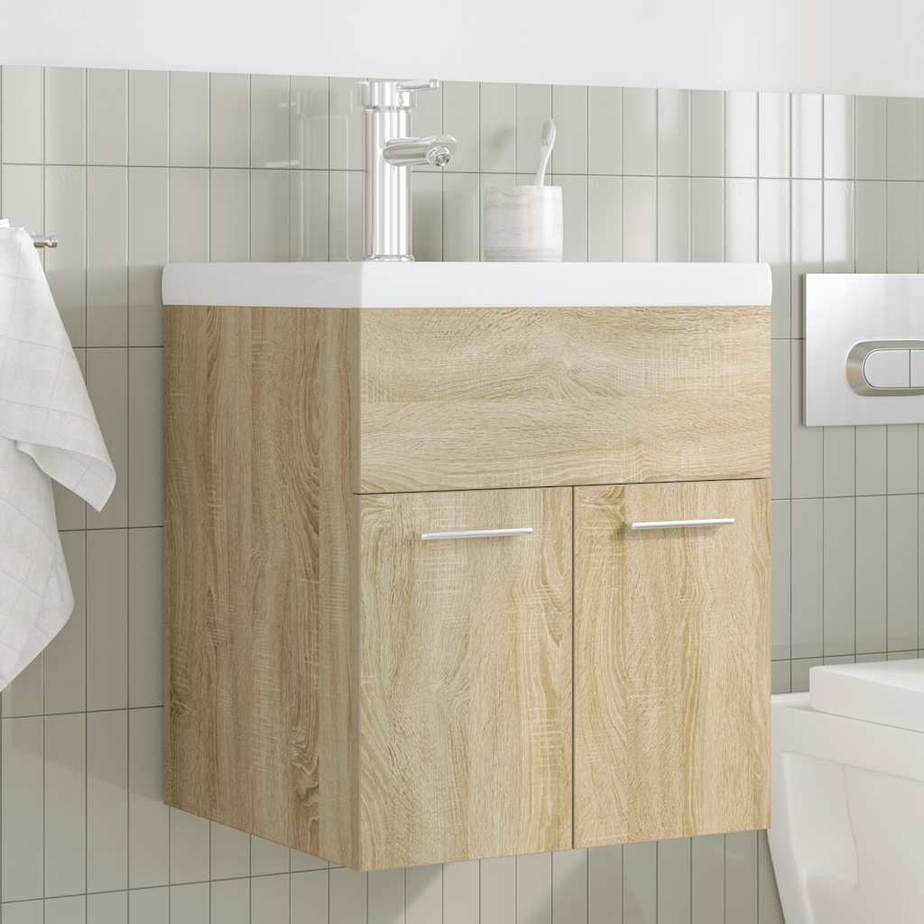 Meuble sous-vasque vidaXL avec lavabo intégré et robinet Chêne Sonoma