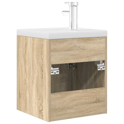 Meuble sous-vasque vidaXL avec lavabo intégré et robinet Chêne Sonoma