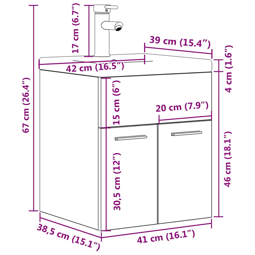 Meuble sous-vasque vidaXL avec lavabo intégré et robinet Chêne Sonoma