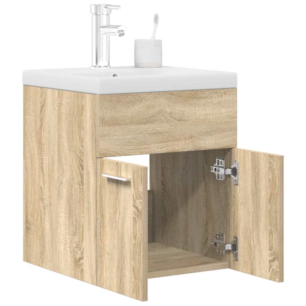 Meuble sous-vasque vidaXL avec lavabo intégré et robinet Chêne Sonoma