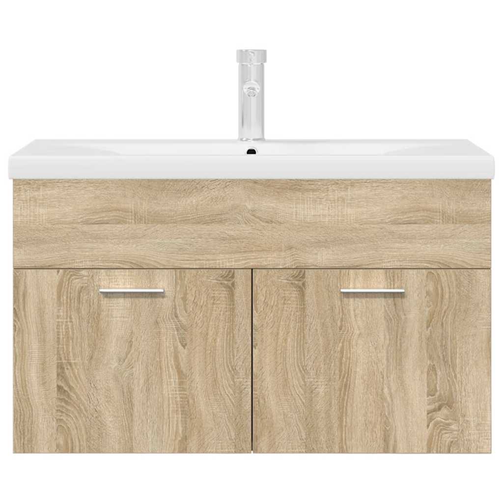 vidaXL Waschbeckenunterschrank Einbaubecken Wasserhahn Sonoma-Eiche