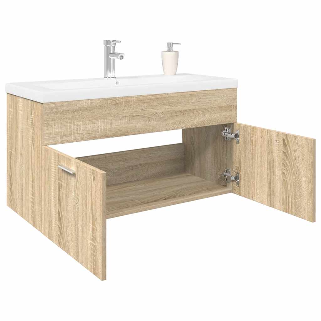 Meuble sous-vasque avec lavabo intégré chêne Sonoma vidaXL