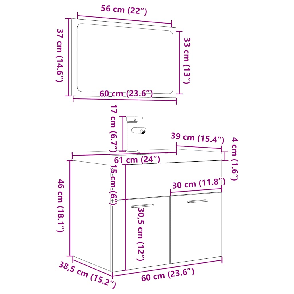 vidaXL Ensemble de meubles de salle de bain 3 pcs Chêne Sonoma Aggloméré