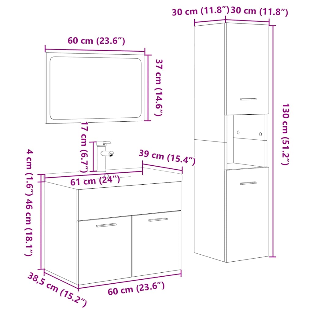 vidaXL Meuble de salle de bain 4 pcs Aggloméré Chêne Sonoma