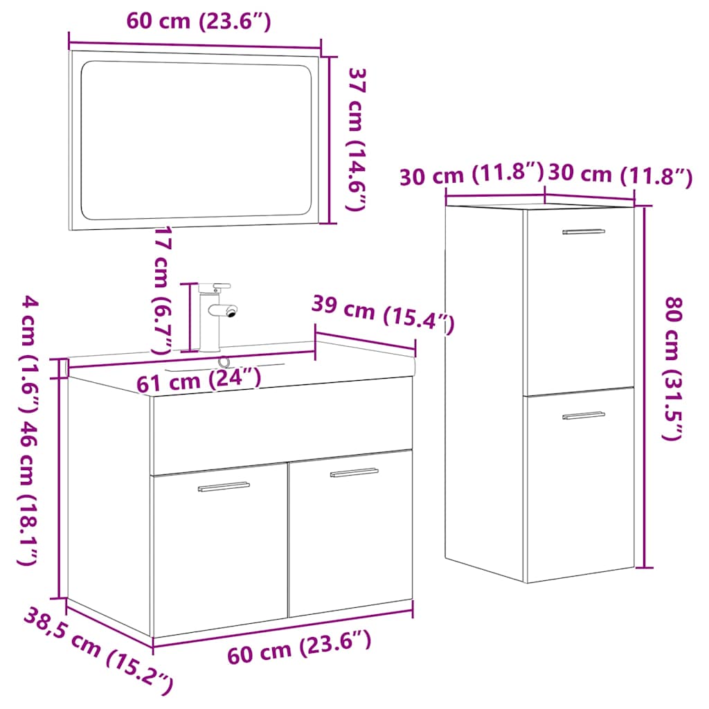 vidaXL 4-tlg. Badmöbel-Set Sonoma-Eiche Holzwerkstoff