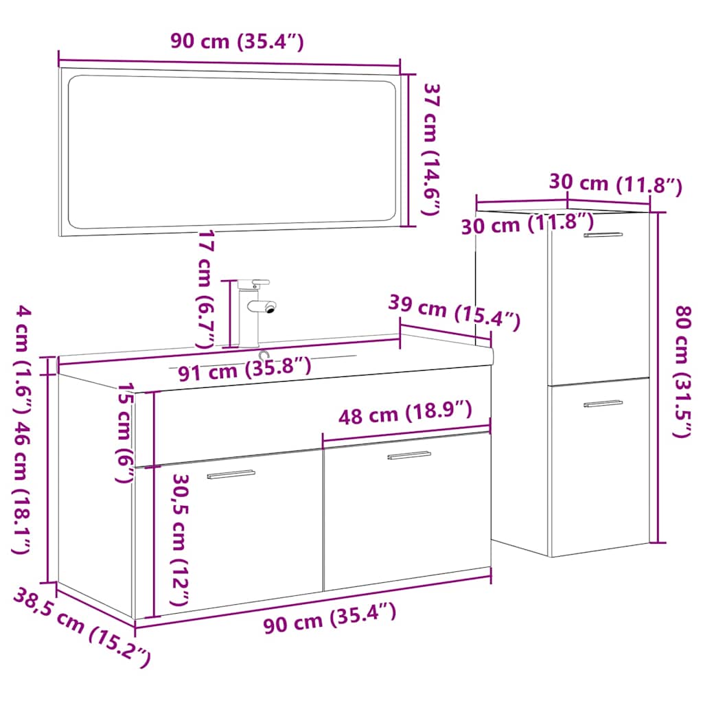 vidaXL 4-tlg. Badmöbel-Set Sonoma-Eiche Holzwerkstoff