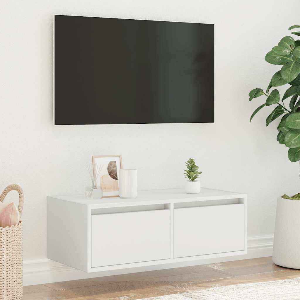 vidaXL TV-Schrank mit LED-Leuchten Weiß 75x35,5x25 cm