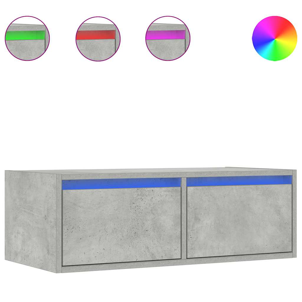 vidaXL Meuble TV avec lumières LED Gris béton 75x35,5x25 cm