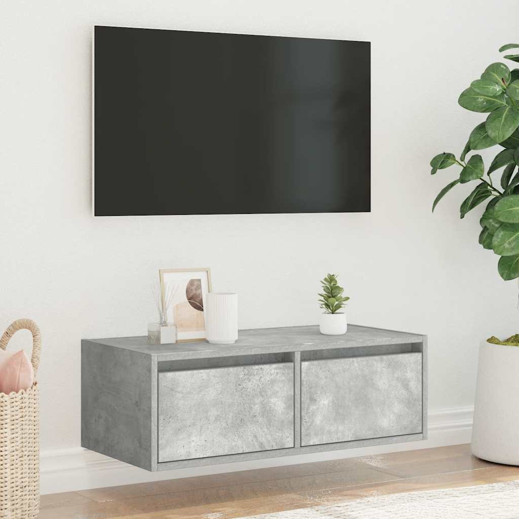 vidaXL Meuble TV avec lumières LED Gris béton 75x35,5x25 cm