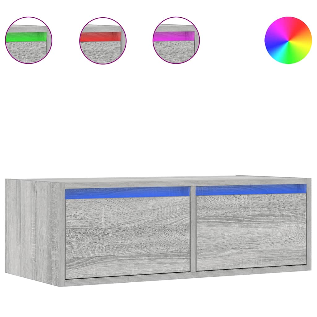 vidaXL Meuble TV avec lumières LED Gris Sonoma 75x35,5x25 cm