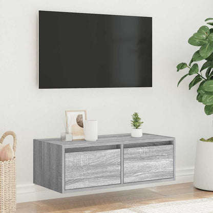 vidaXL Meuble TV avec lumières LED Gris Sonoma 75x35,5x25 cm