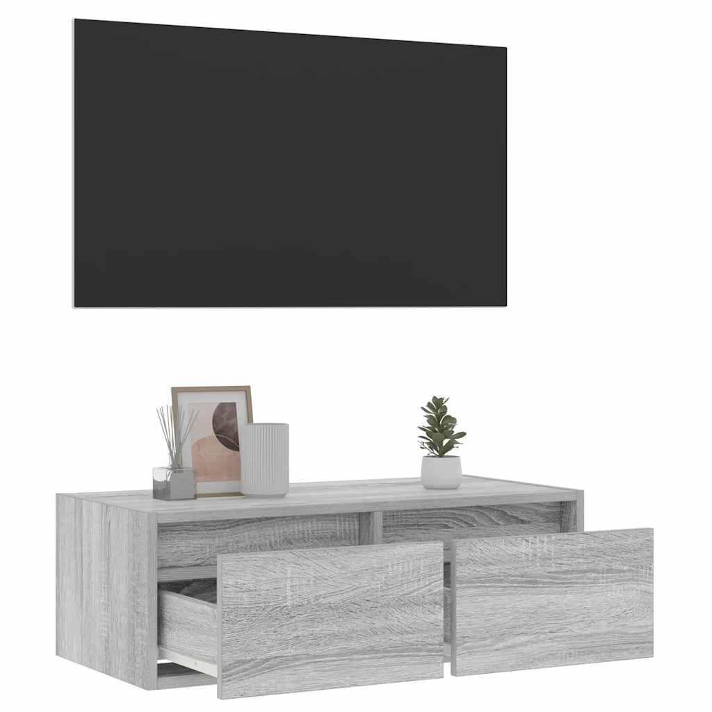 vidaXL Meuble TV avec lumières LED Gris Sonoma 75x35,5x25 cm