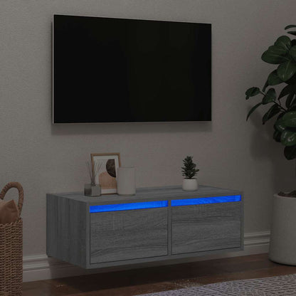 vidaXL Meuble TV avec lumières LED Gris Sonoma 75x35,5x25 cm