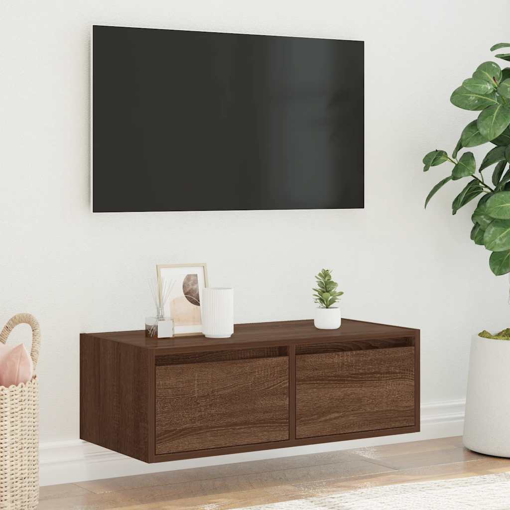 vidaXL TV-Schrank mit LED-Leuchten Braun Eichen-Optik 75x35,5x25 cm