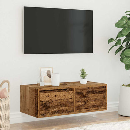 vidaXL Meuble TV avec lumières LED Aspect bois de récupération 75x35,5x25 cm