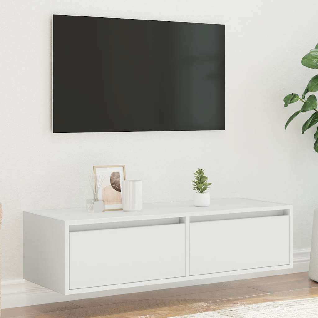 vidaXL TV-Schrank mit LED-Leuchten Weiß 100x35,5x25 cm