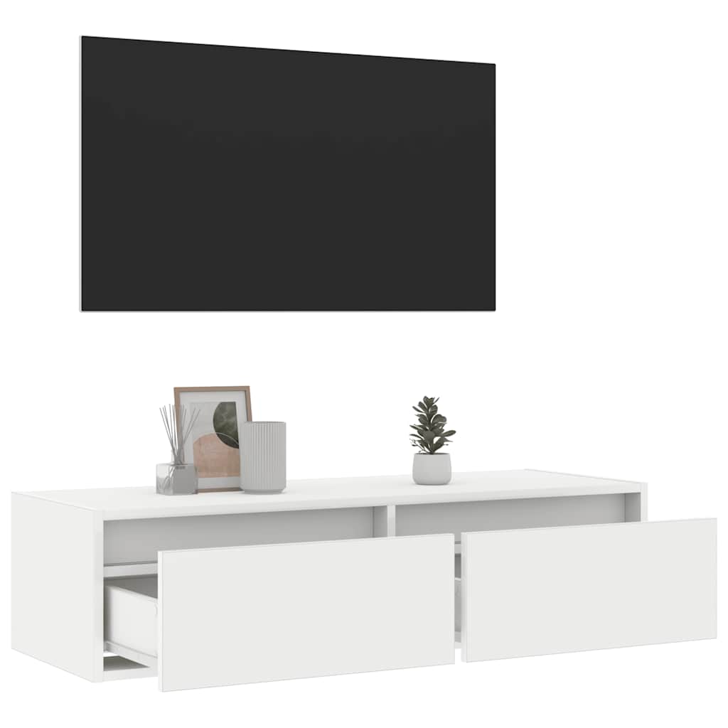 vidaXL TV-Schrank mit LED-Leuchten Weiß 100x35,5x25 cm