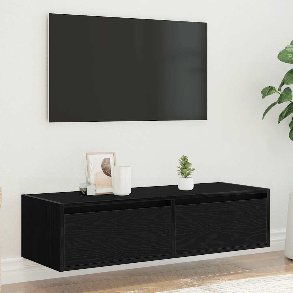 vidaXL TV-Schrank mit LED-Leuchten Schwarz Eichen-Optik 100x35,5x25 cm