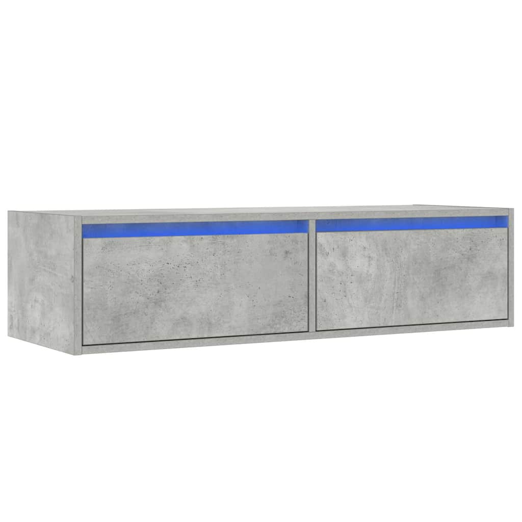 vidaXL Meuble TV avec lumières LED gris béton 100x35,5x25 cm