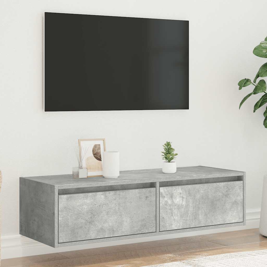 vidaXL Meuble TV avec lumières LED gris béton 100x35,5x25 cm