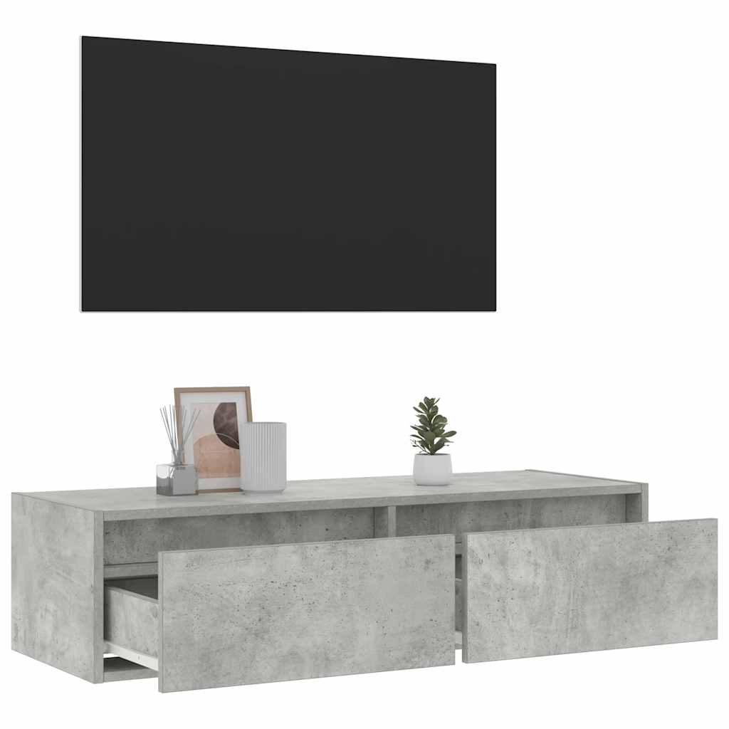 vidaXL Meuble TV avec lumières LED gris béton 100x35,5x25 cm