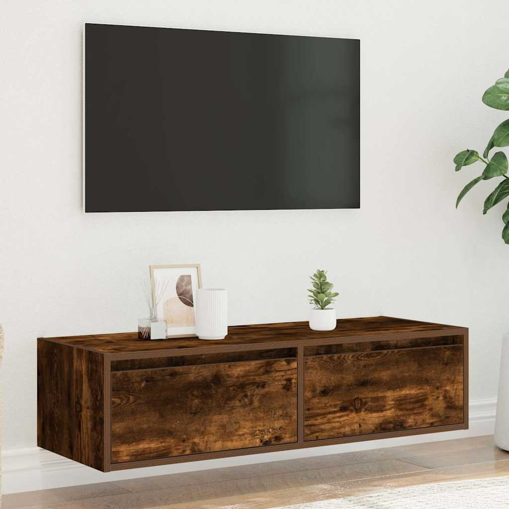 Meuble TV vidaXL avec lumières LED chêne fumé 100x35,5x25 cm