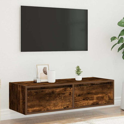 Meuble TV vidaXL avec lumières LED chêne fumé 100x35,5x25 cm