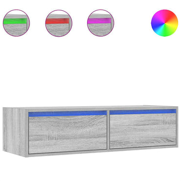 vidaXL Meuble TV avec lumières LED Gris Sonoma 100x35,5x25 cm