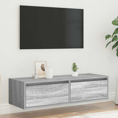 vidaXL Meuble TV avec lumières LED Gris Sonoma 100x35,5x25 cm