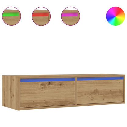 vidaXL Meuble TV avec lumières LED Chêne artisan 100x35,5x25 cm