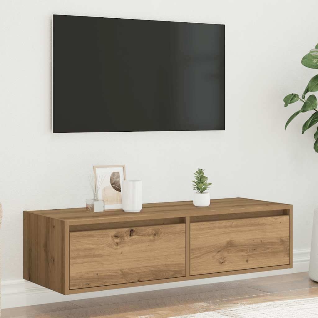 vidaXL Meuble TV avec lumières LED Chêne artisan 100x35,5x25 cm