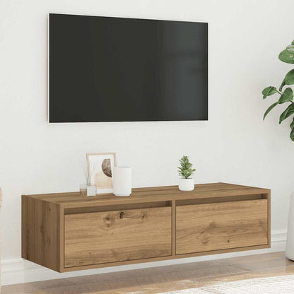 vidaXL Meuble TV avec lumières LED Chêne artisan 100x35,5x25 cm