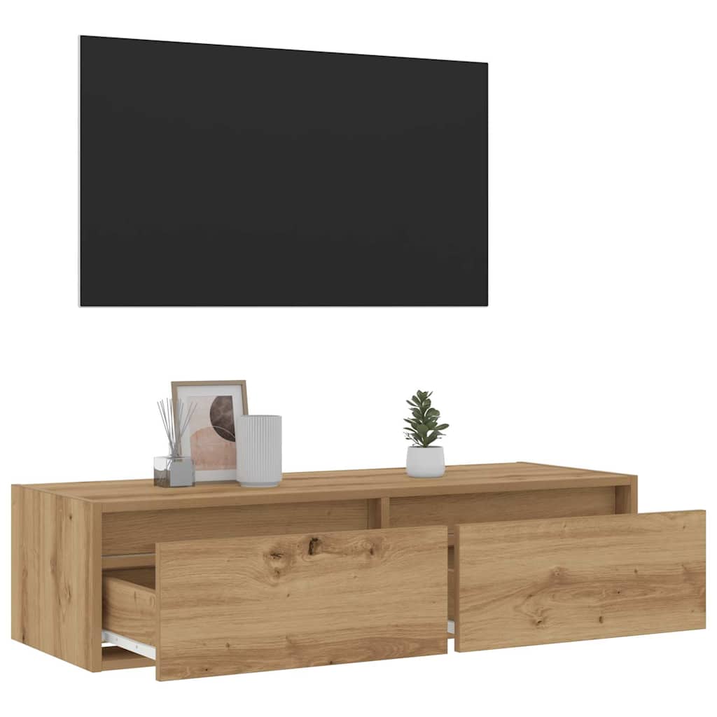 vidaXL Meuble TV avec lumières LED Chêne artisan 100x35,5x25 cm
