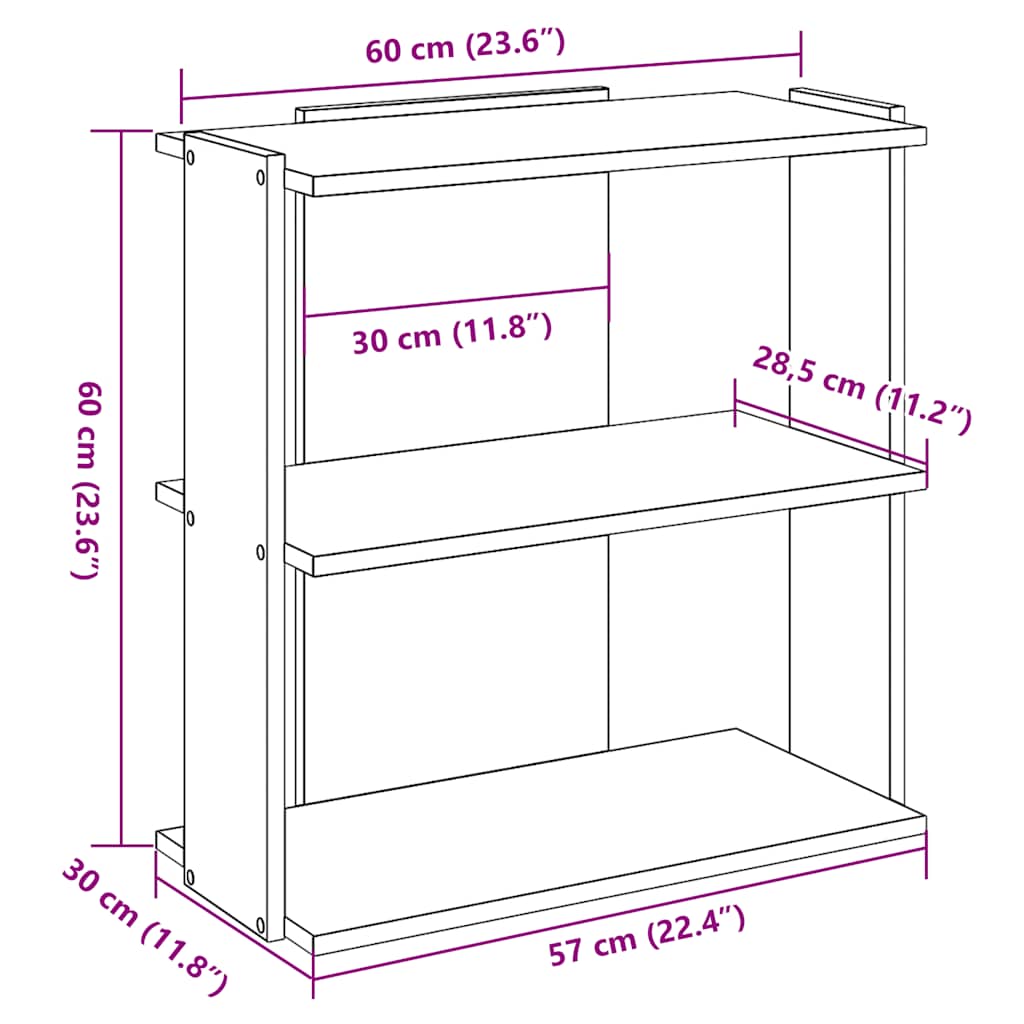 vidaXL Étagère à livres 3 niveaux chêne artisan 60x30x60 cm Bois d'ingénierie