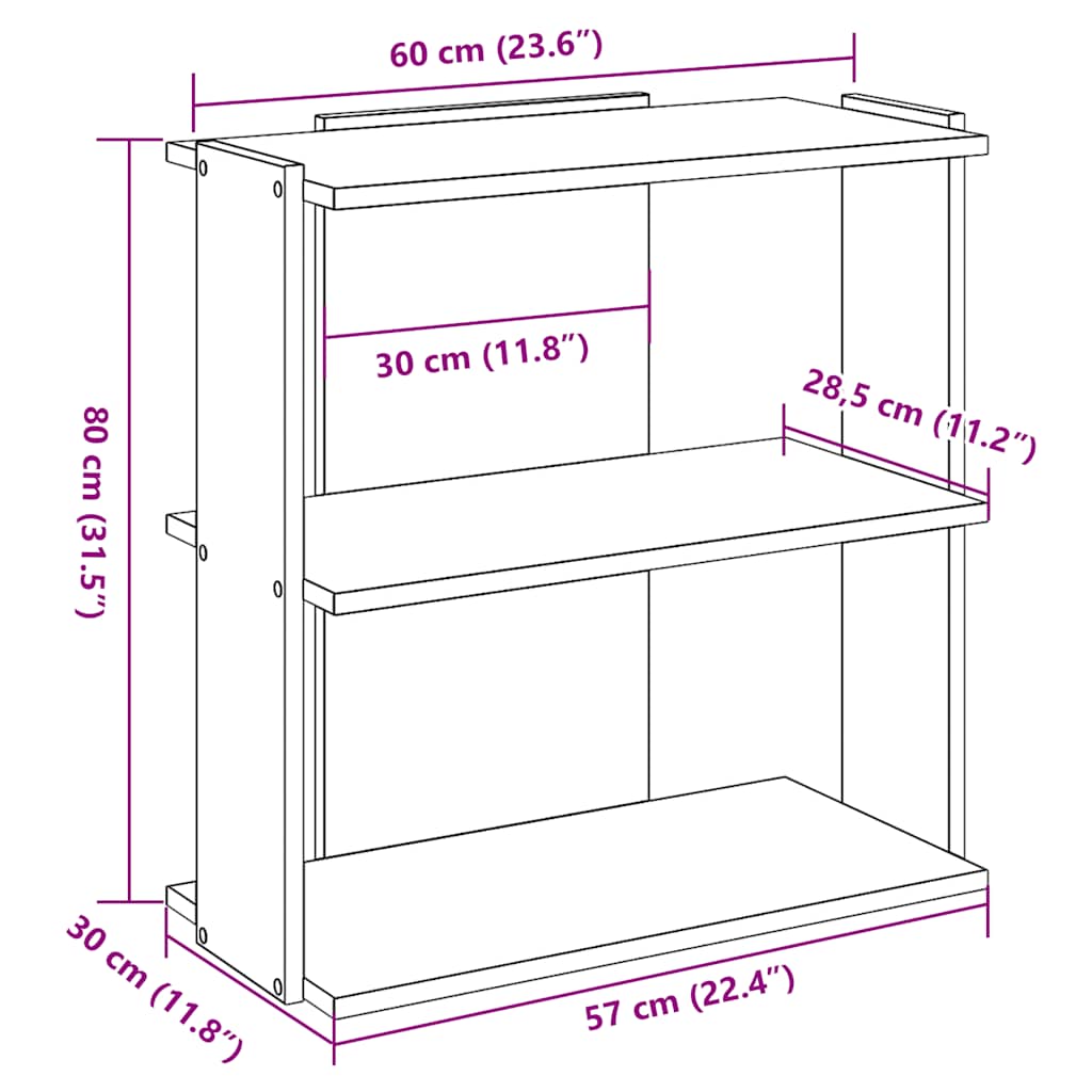 vidaXL Bibliothèque 3 étagères Noir 60x30x80 cm Bois d'ingénierie