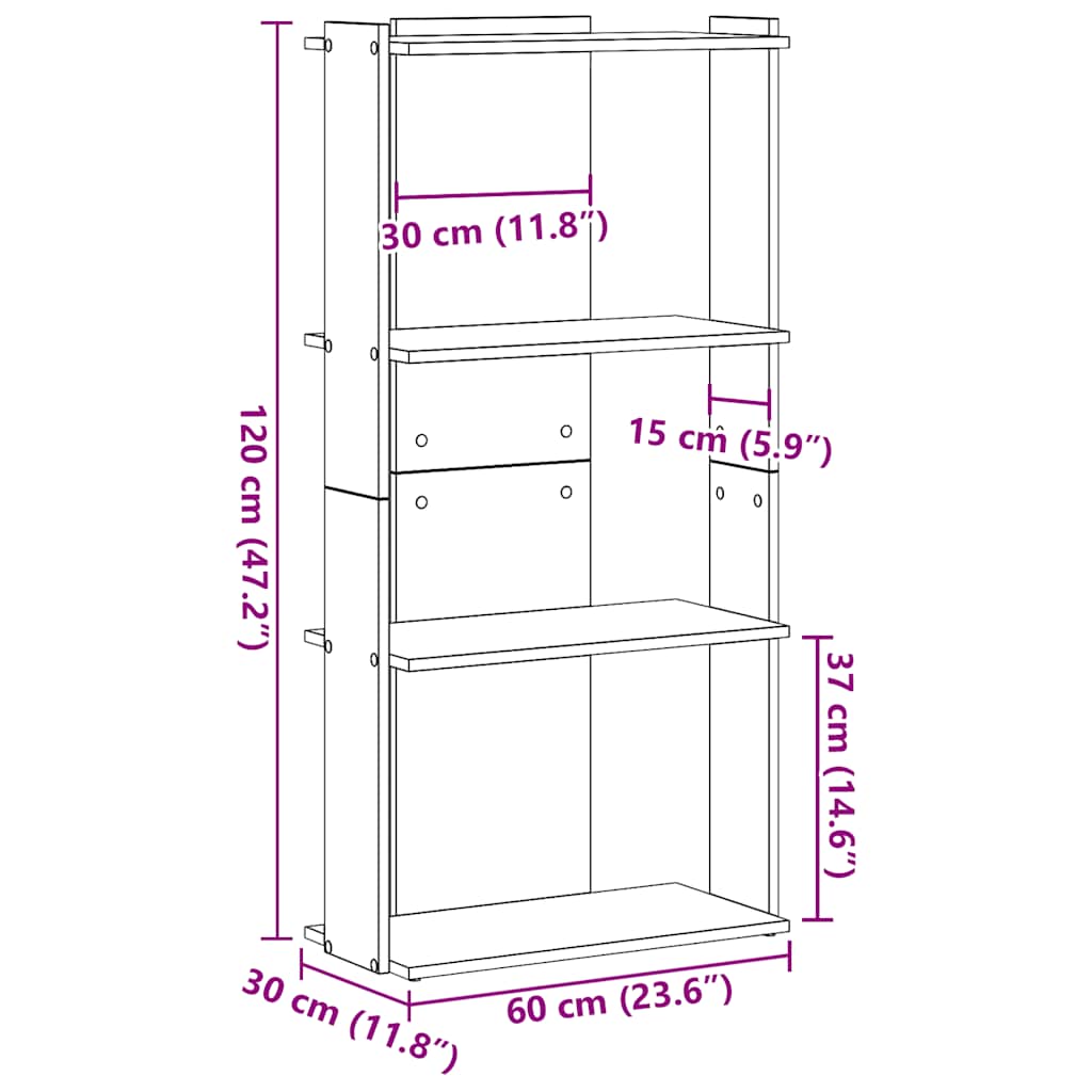 vidaXL Bücherregal 3 Böden Schwarz 60x30x120 cm Holzwerkstoff