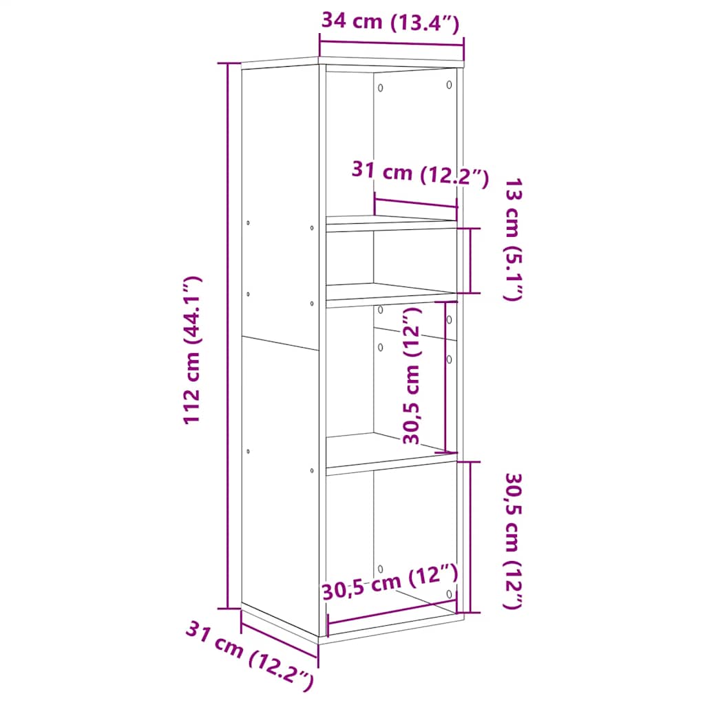 vidaXL Bücherregal Altholz-Optik 34x31x112 cm Holzwerkstoff