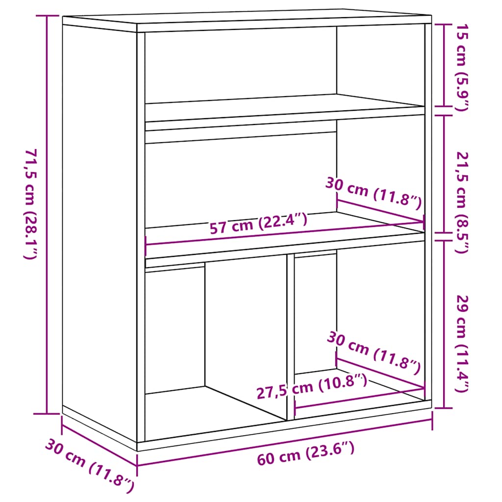 vidaXL Bücherregal Betongrau 60x30x71,5 cm Holzwerkstoff