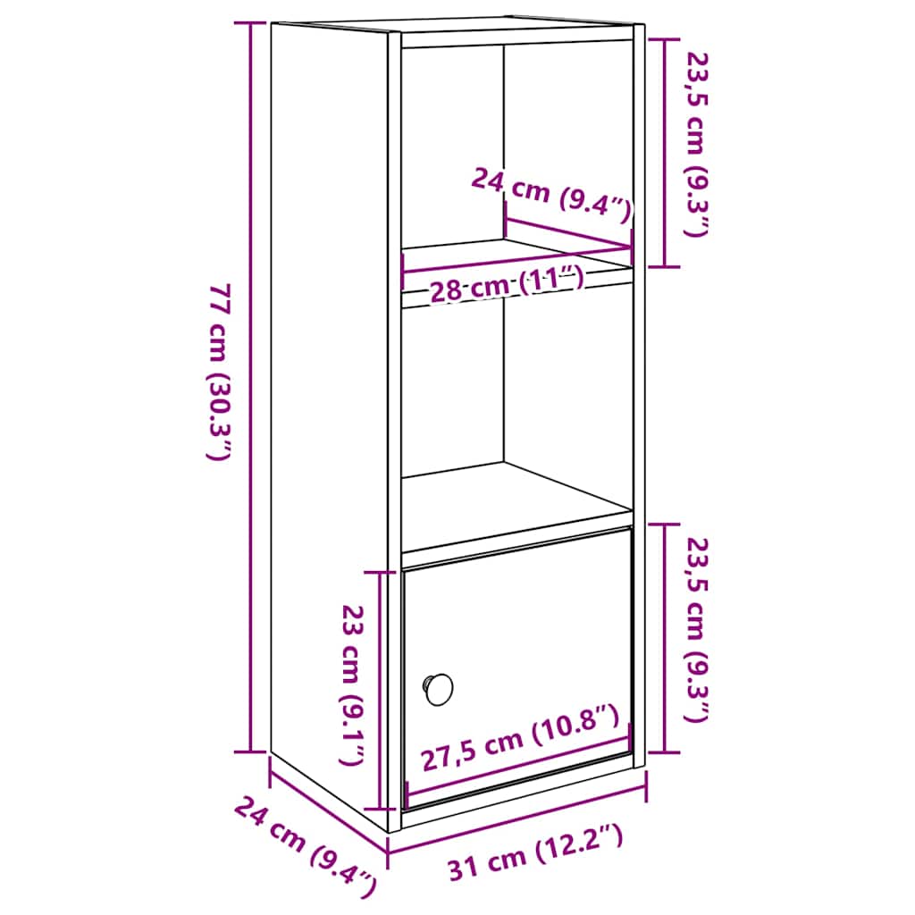 vidaXL Bücherregal Weiß 31x24x77 cm Holzwerkstoff
