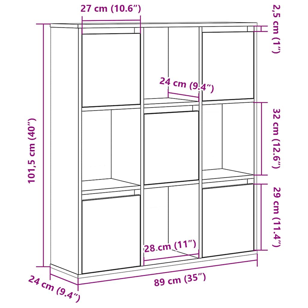 vidaXL Bibliothèque noir aspect chêne 89x24x101,5 cm bois d'ingénierie
