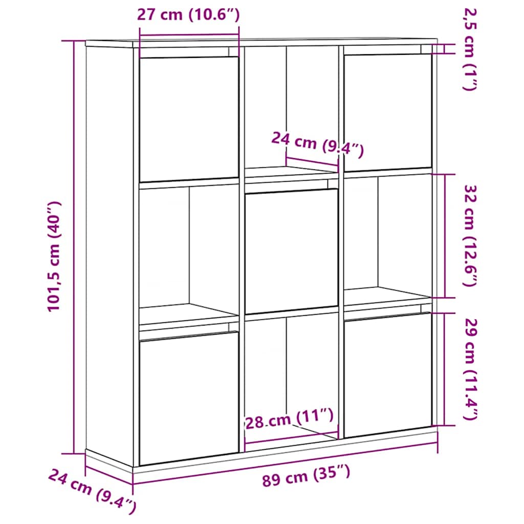 vidaXL Bücherregal Grau Sonoma 89x24x101,5 cm Holzwerkstoff